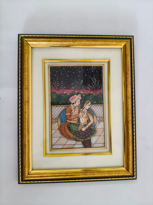 Romantic Royal Couple Marble Plate Painting – Traditional Indian Miniature Art