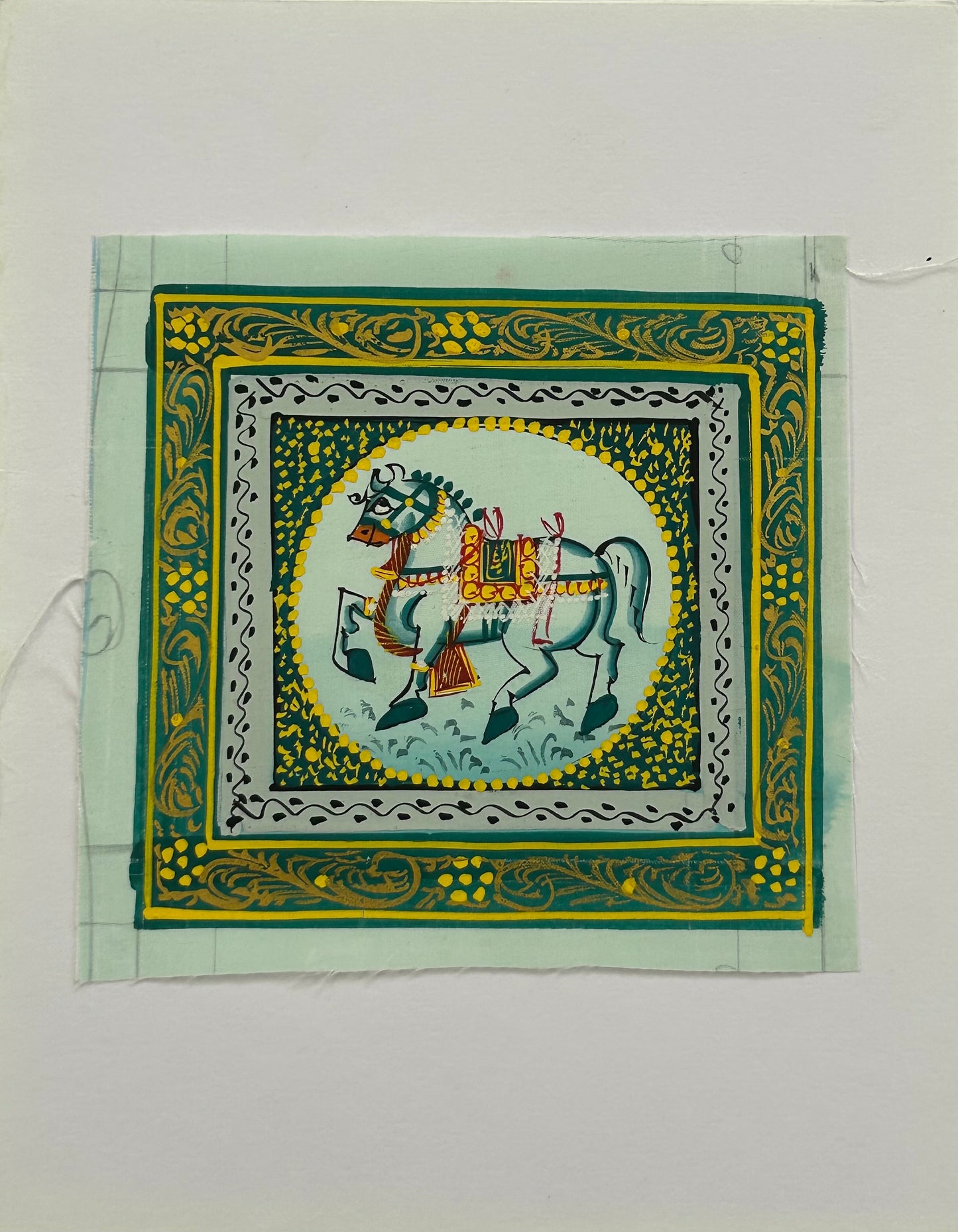Royal White Horse Miniature Painting
