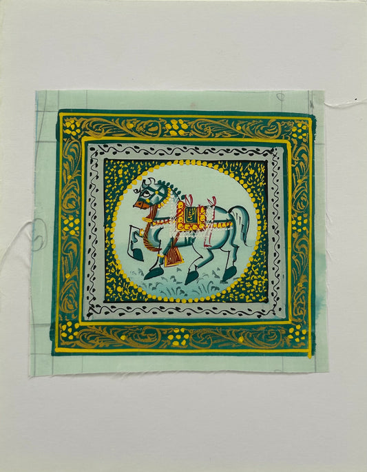 Royal White Horse Miniature Painting