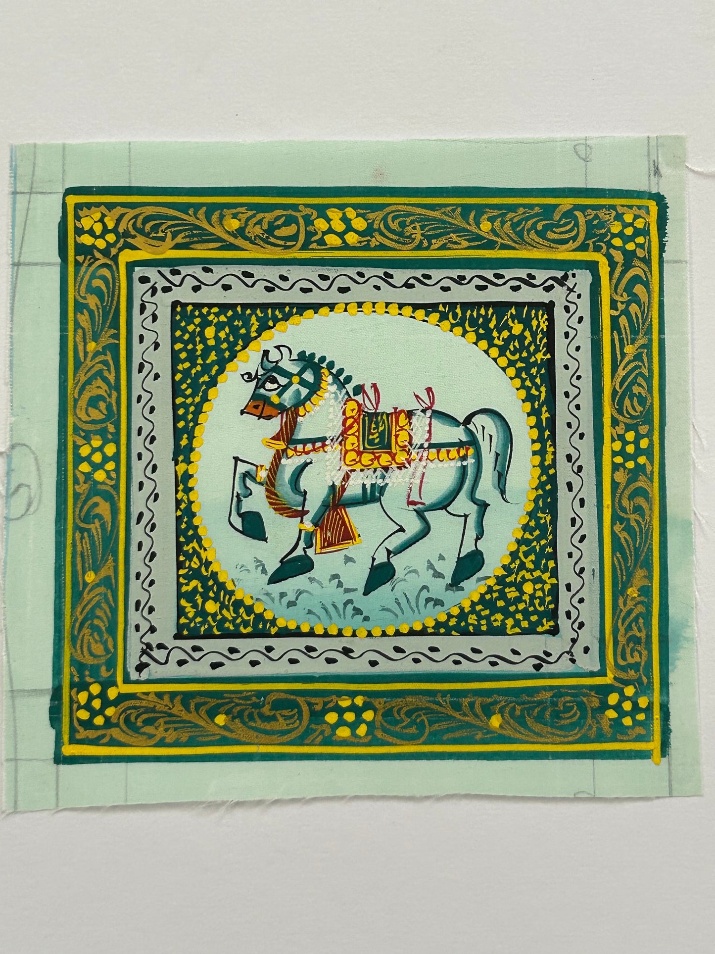 Royal White Horse Miniature Painting