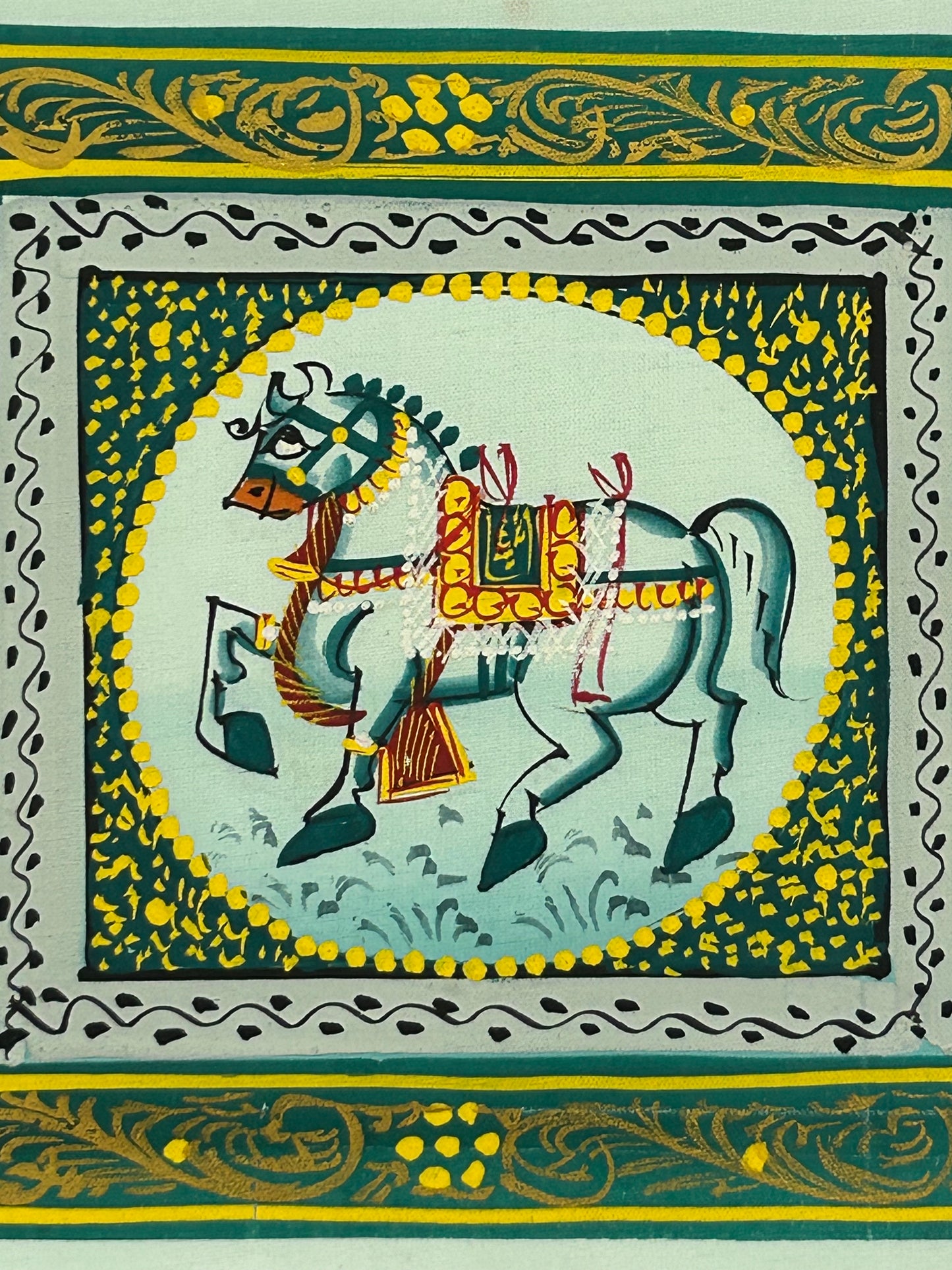 Royal White Horse Miniature Painting