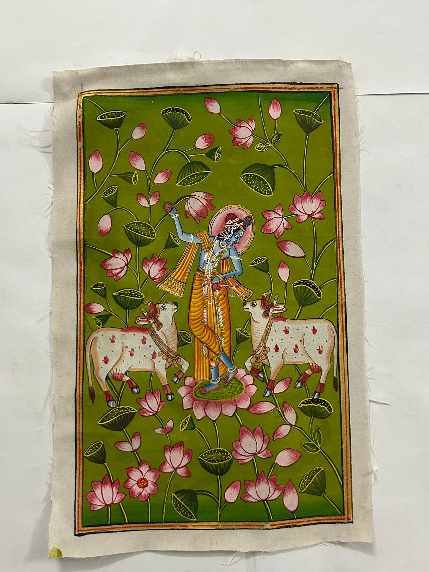 Krishna in Lotus Garden – Handcrafted Miniature Painting