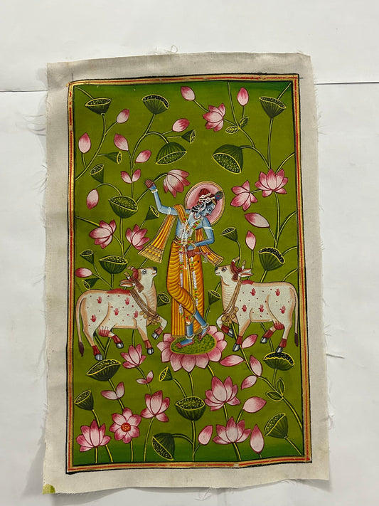 Krishna in Lotus Garden – Handcrafted Miniature Painting