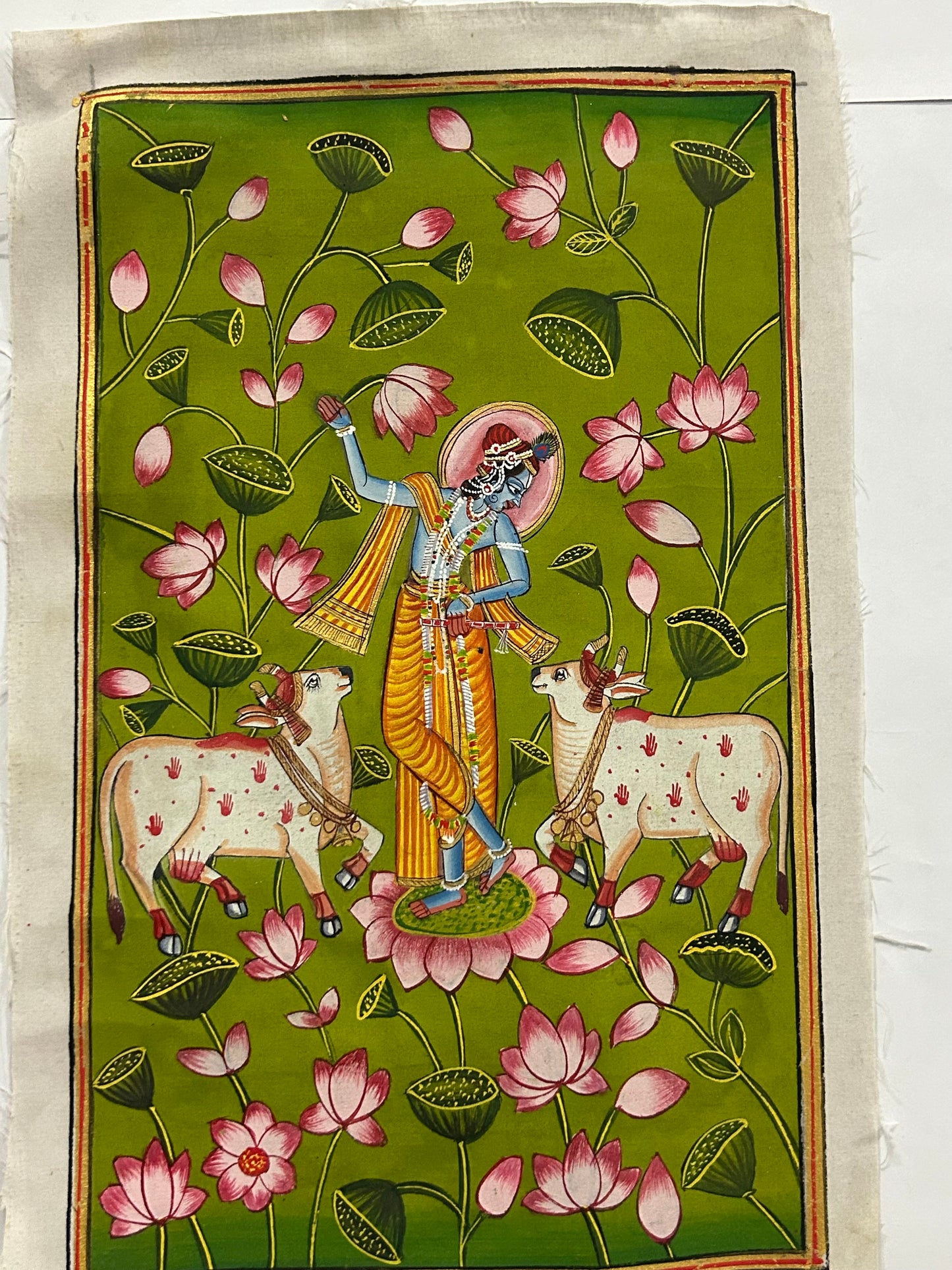 Krishna in Lotus Garden – Handcrafted Miniature Painting