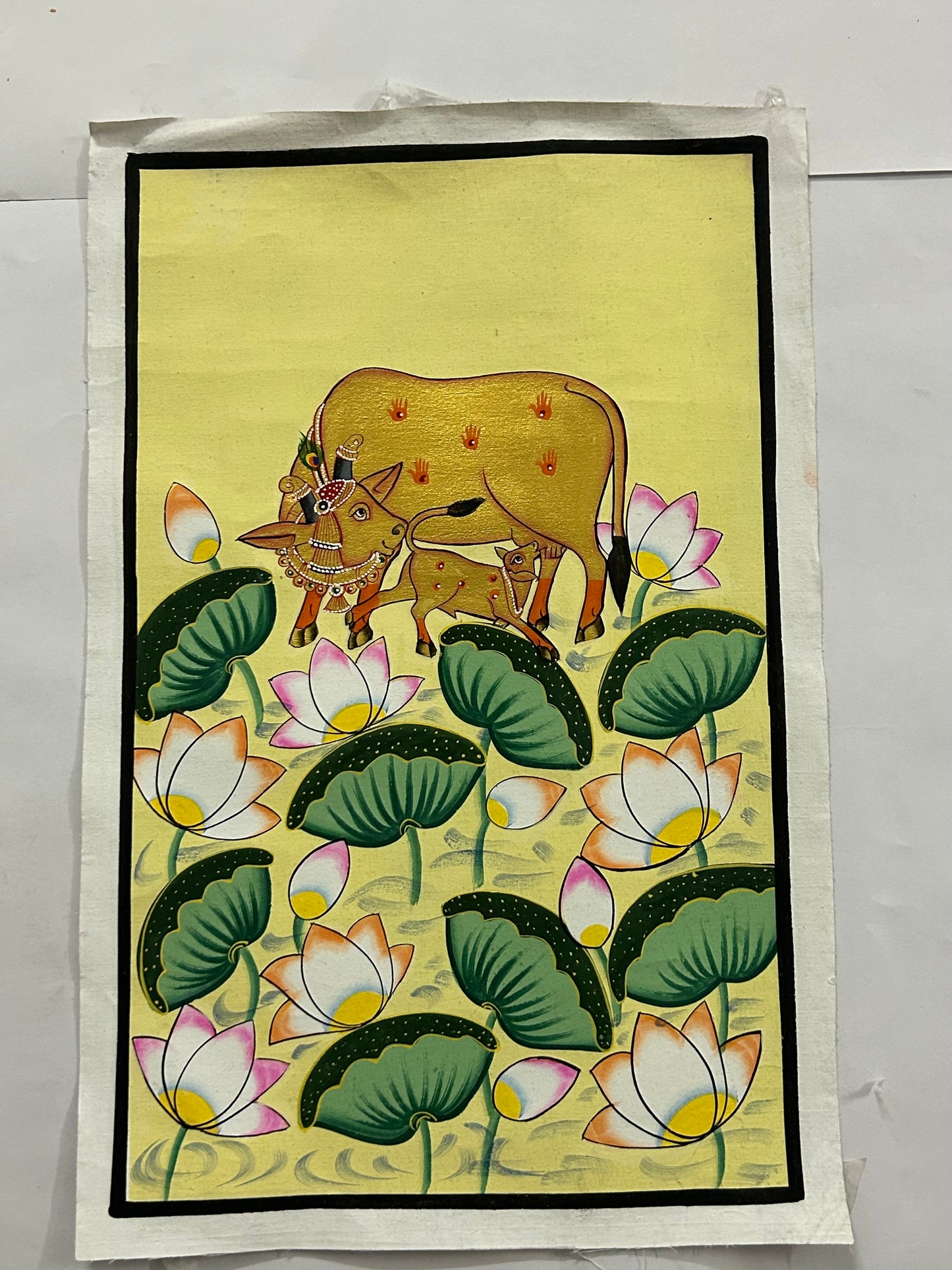 Kamdhenu with Calf in Lotus Bloom