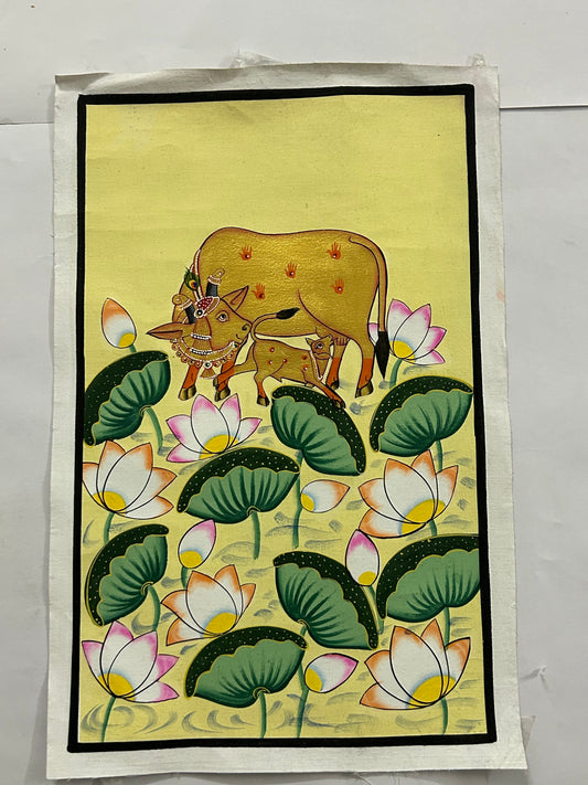 Kamdhenu with Calf in Lotus Bloom