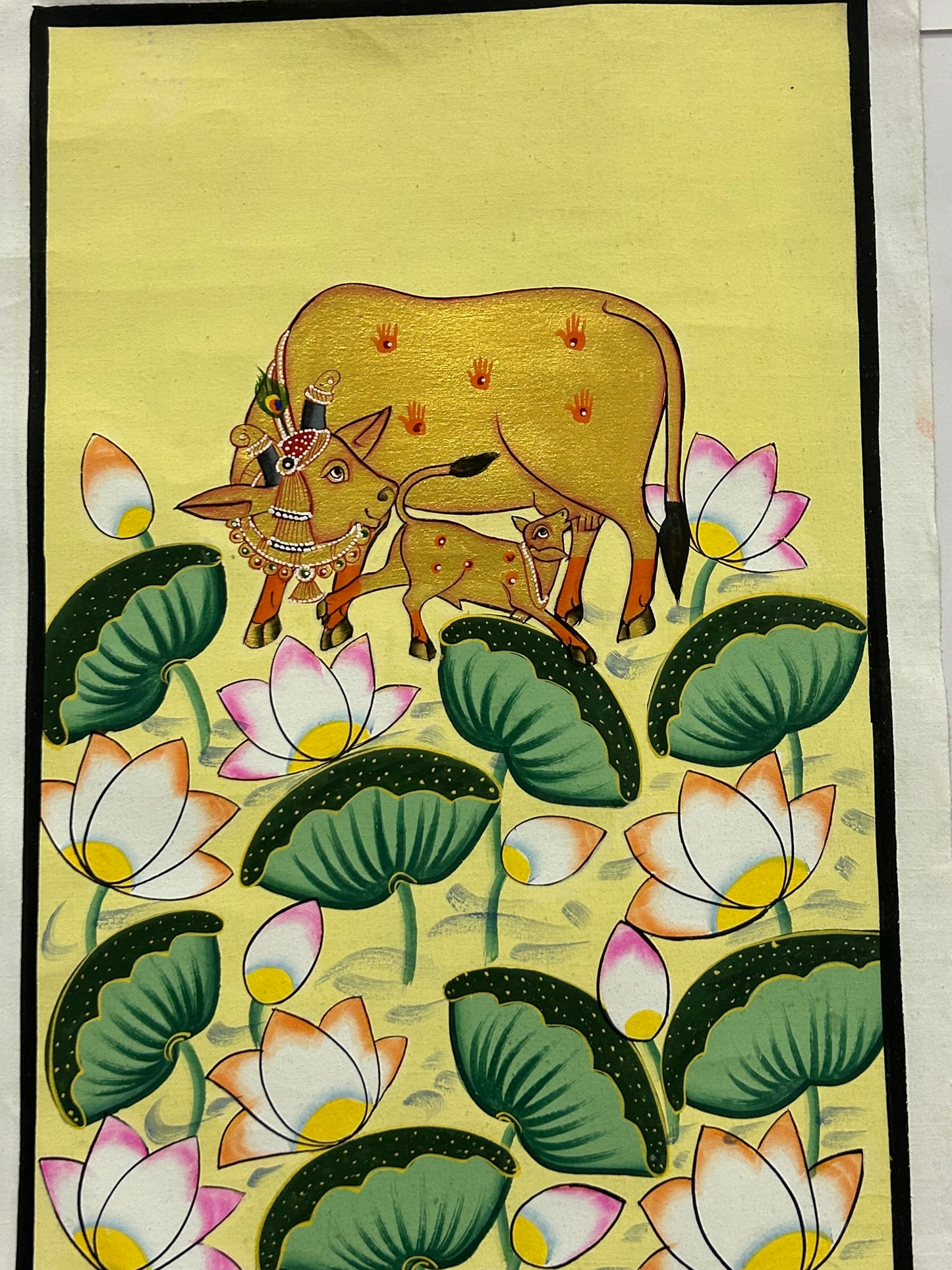 Kamdhenu with Calf in Lotus Bloom