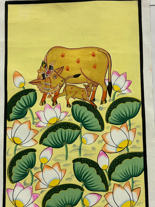 Kamdhenu with Calf in Lotus Bloom