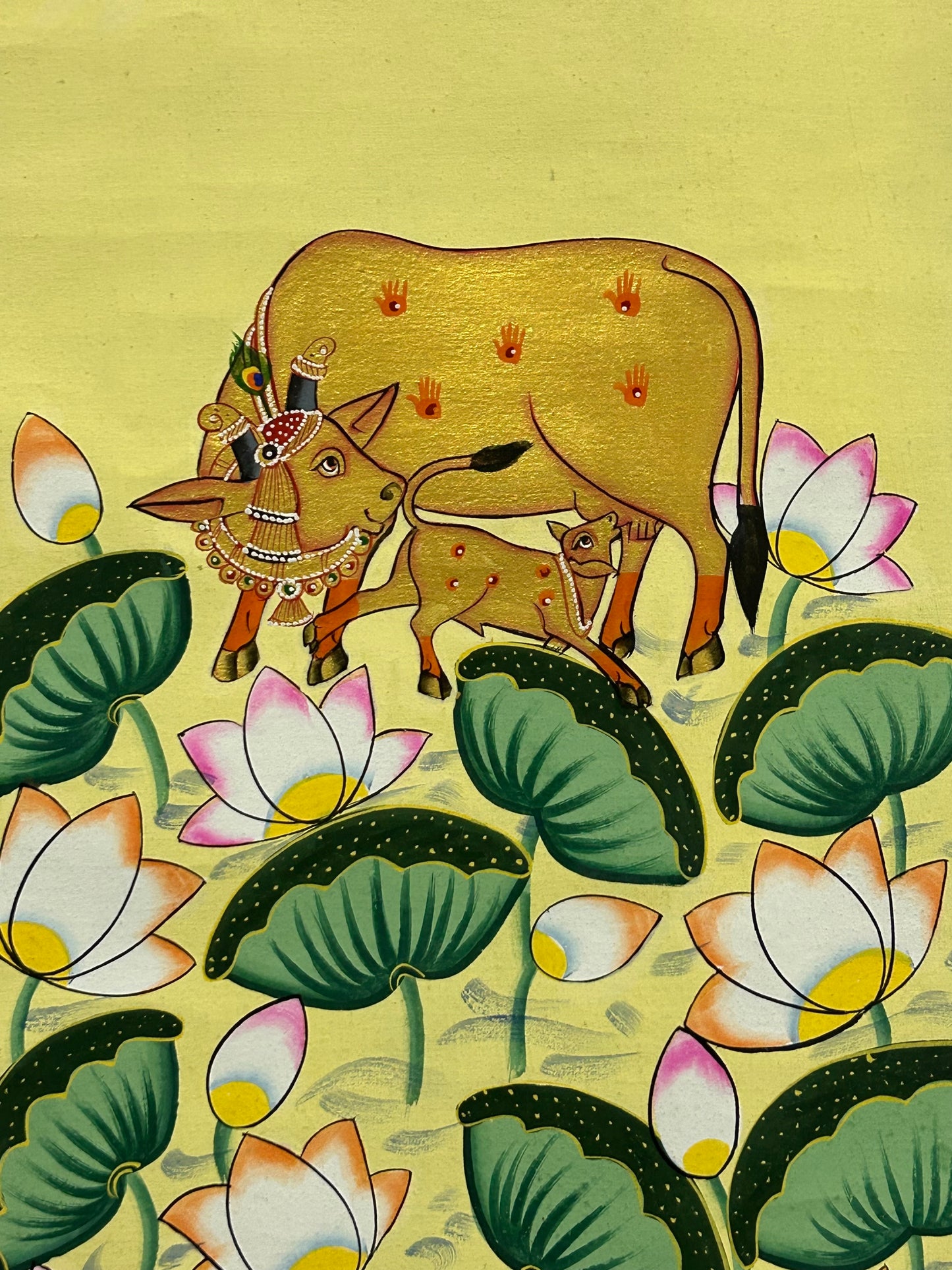 Kamdhenu with Calf in Lotus Bloom